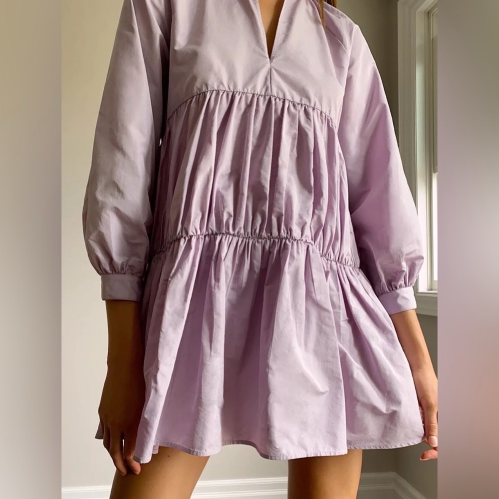 Aritzia Sunday Best Lilac Alice Taffeta Oversized Babydoll Dress Pockets XXS - Picture 2 of 10